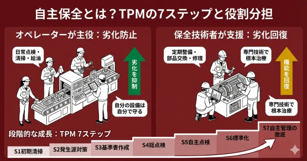 自主保全とは？TPMの7ステップ・計画保全との役割分担を解説